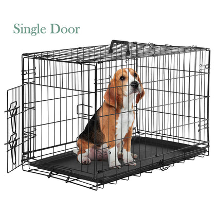 Folding Wire Dog Crate with Divider - Single & Double Door Options, Leak-Proof Plastic Tray, Indoor Outdoor Travel Kennel for Small Medium Large Dogs, 24" / 30" / 36" Sizes