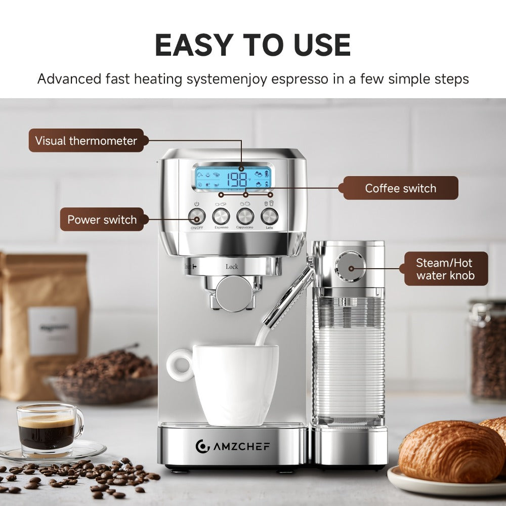 Espresso Machine 20 Bar with Automatic Milk Frother – Dual Boiler Coffee Maker, Touch Control, Cappuccino & Latte Machine with Dual Wall Filters, Includes Milk Frother, Easy to Use for Home & Gifts