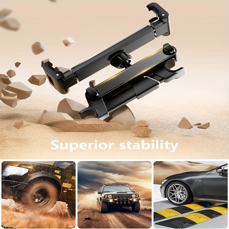 3-in-1 Tablet Stand Car Headrest, 360° Rotation Adjustable for 4.7-11 Inch Phones for ipad Pro/Air/Mini/Galax, Equipped with 3.5" Hd Display & Clip Holder, Foldable Design, Holiday Gift for Road Trips & Outdoor Activities, Tablet Holder for Car, Travel Ac