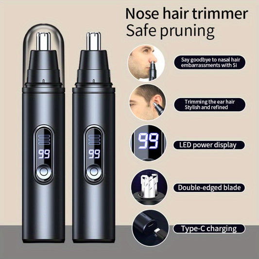 Nose Hair Trimmer Electric Painless 3-in-1 USB Rechargeable with LED Display – Trims Nose Ear Hair Eyebrows Waterproof Grooming Device for Men Women