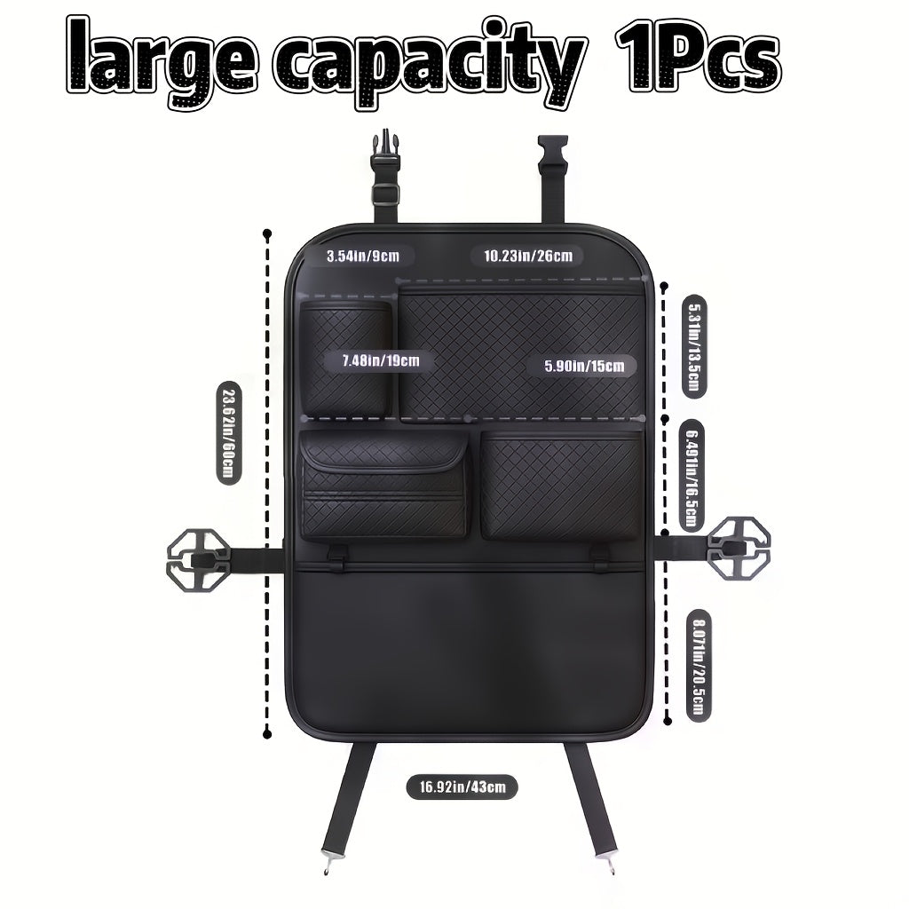 1/2pcs Large Capacity Car Seat Back Organizer - Durable PU Leather Storage Net Bag with Hanging Installation, Lightweight Car Interior Accessory