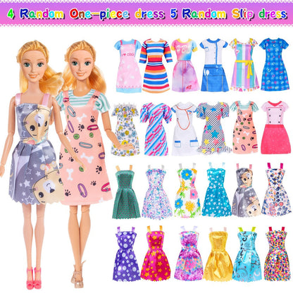 50Pcs Barbie Doll Clothes and Accessories Set for 11.5 Inch Fashion Dolls – Fur Coat Princess Dresses Outfits Shoes Crowns Necklaces Bikini & More, Girls Birthday Christmas Gift Ages 3+ No Doll Included