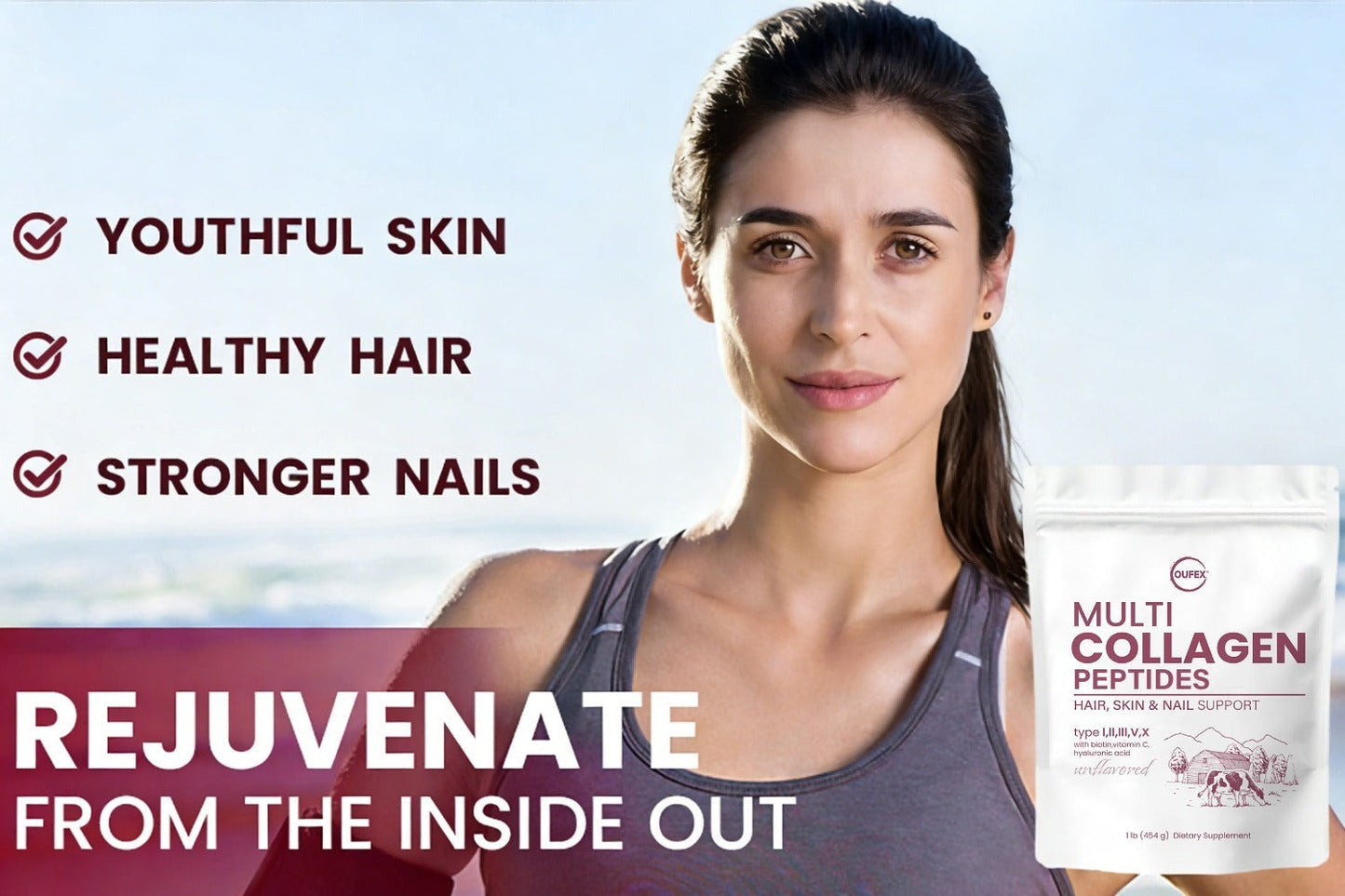 Multi-Collagen Powder Type I II III V X with Hyaluronic Acid, Biotin & Vitamin C - Hydrolyzed Protein for Skin, Hair & Nails - Unflavored 40+ Servings