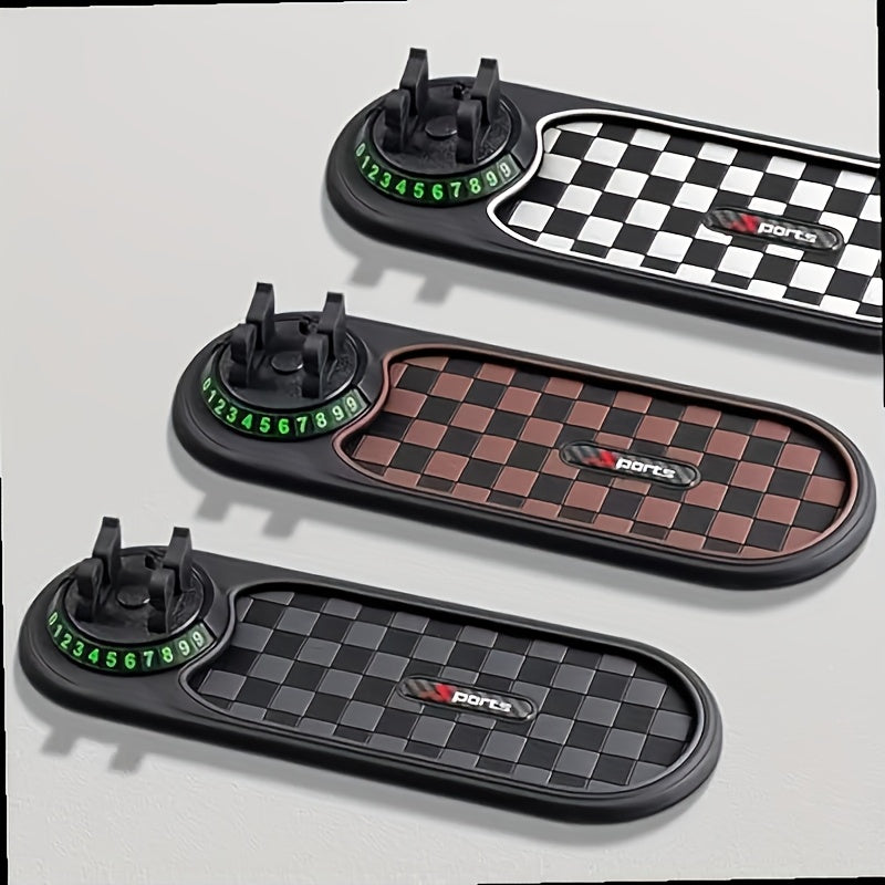 Multifunctional Non-slip Car Dashboard Cushion With Rotating Mobile Phone Holder, Large-capacity Glasses And Key Storage, Heat-resistant Silicone, Lattice Design, Suitable For All Vehicles, Car Mobile Phone Holder, Modern Dashboard Accessories