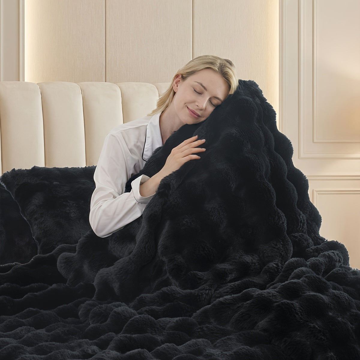 3D Faux Rabbit Fur Fleece Blanket - Double-Sided All-Season Throw