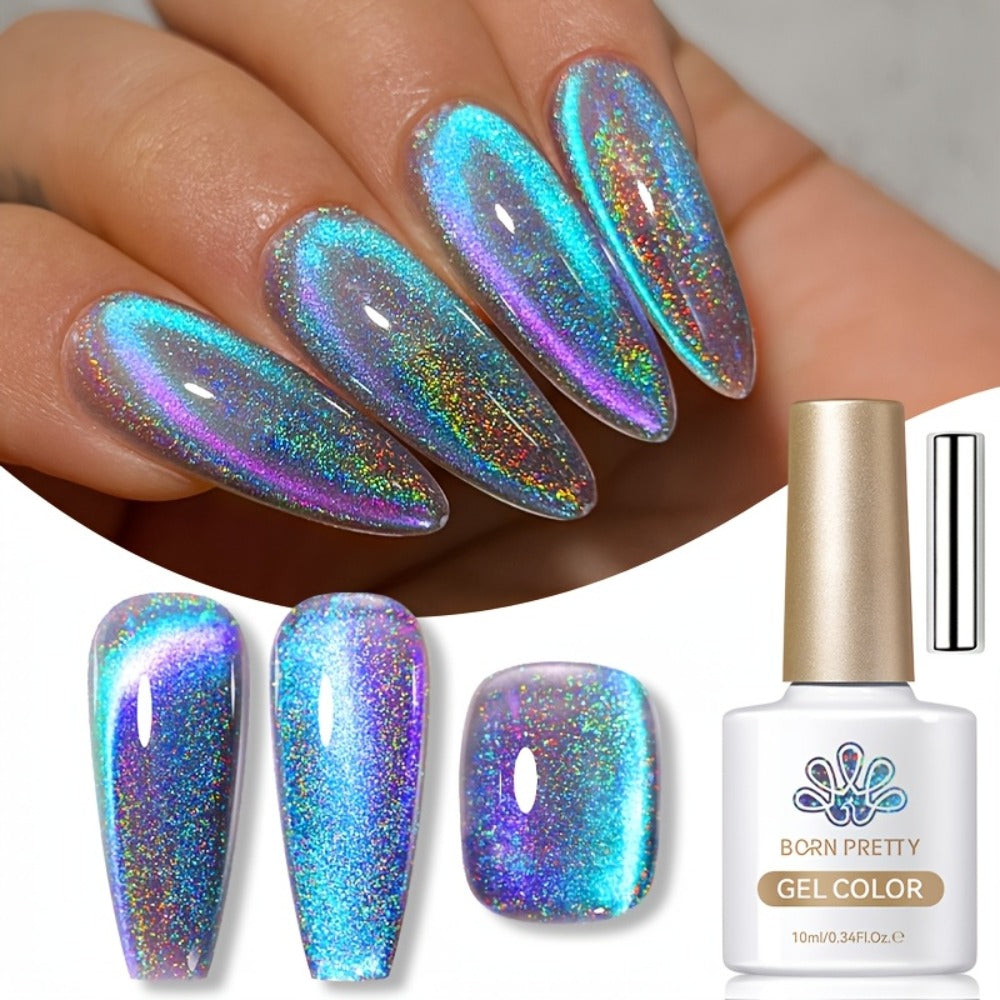 9D Cat Eye Gel Nail Polish Holographic Rainbow Swirl 10ml – Magnetic Multi-Dimensional Sparkle, Soak-Off UV LED Semi-Permanent 30-Day Wear, Salon Quality Nail Art for Women DIY Home Manicure