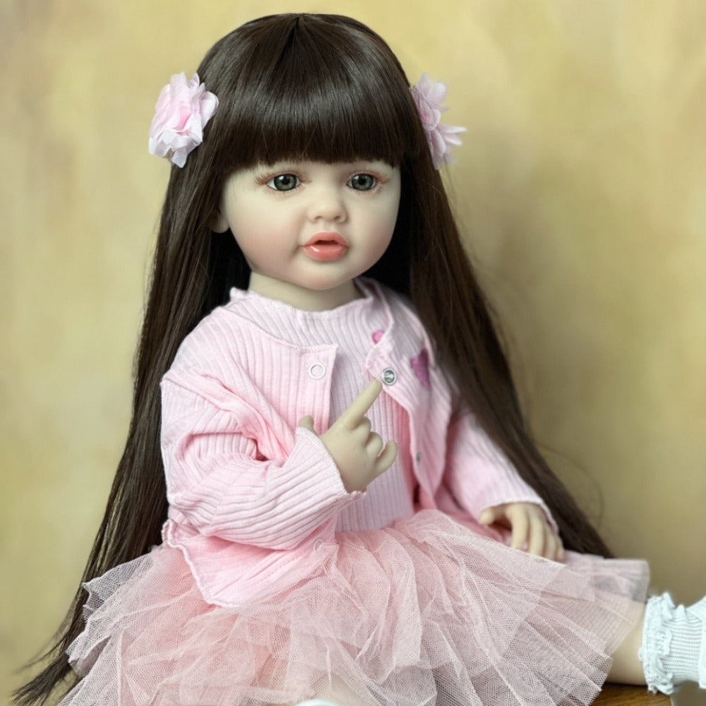 Standing Reborn Baby Doll 22 Inch Full Soft Vinyl Body Princess Girl with Glued Wig Acrylic Eyes ASTM EN71 Certified – Lifelike Newborn with Clothes Magnetic Pacifier Bottle Birth Certificate Gift for Kids