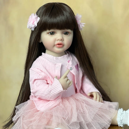 Standing Reborn Baby Doll 22 Inch Full Soft Vinyl Body Princess Girl with Glued Wig Acrylic Eyes ASTM EN71 Certified – Lifelike Newborn with Clothes Magnetic Pacifier Bottle Birth Certificate Gift for Kids