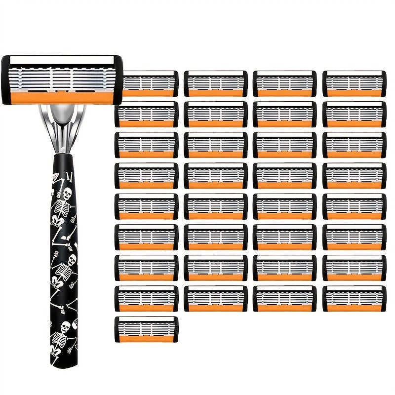Safety Razor for Men 7-Layer Progressive Blades — Non-Slip Stainless Steel Handle Classic Double Edge Razor for Beard & Mustache Grooming, 1 or 2 Handle + 15–36 Blade Pack Options