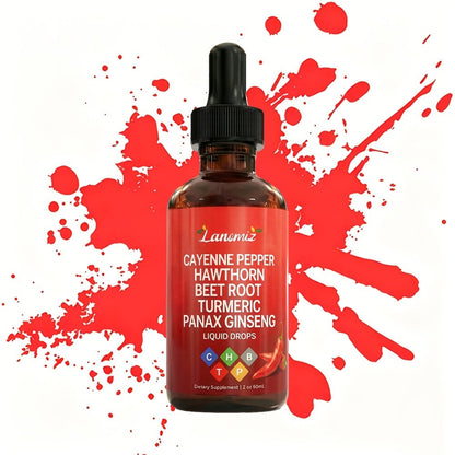 Cayenne Pepper Liquid Drops 2fl oz All-in-One Formula with Beet Root Turmeric Hawthorn Ginseng Ceylon Cinnamon - Daily Circulation Energy Heart Health Supplement Allergy-Friendly Unisex