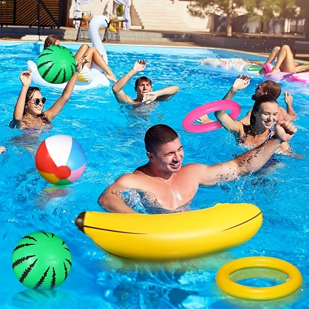 Hawaiian Luau Inflatable Party Decorations 10-Piece Set – 2 Palm Trees, 2 Flamingos, 4 Beach Balls, Parrot & Banana, Tropical Pool Party Supplies for Kids & Adults, Summer Beach Birthday Gift