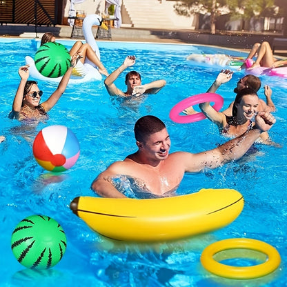 Hawaiian Luau Inflatable Party Decorations 10-Piece Set – 2 Palm Trees, 2 Flamingos, 4 Beach Balls, Parrot & Banana, Tropical Pool Party Supplies for Kids & Adults, Summer Beach Birthday Gift