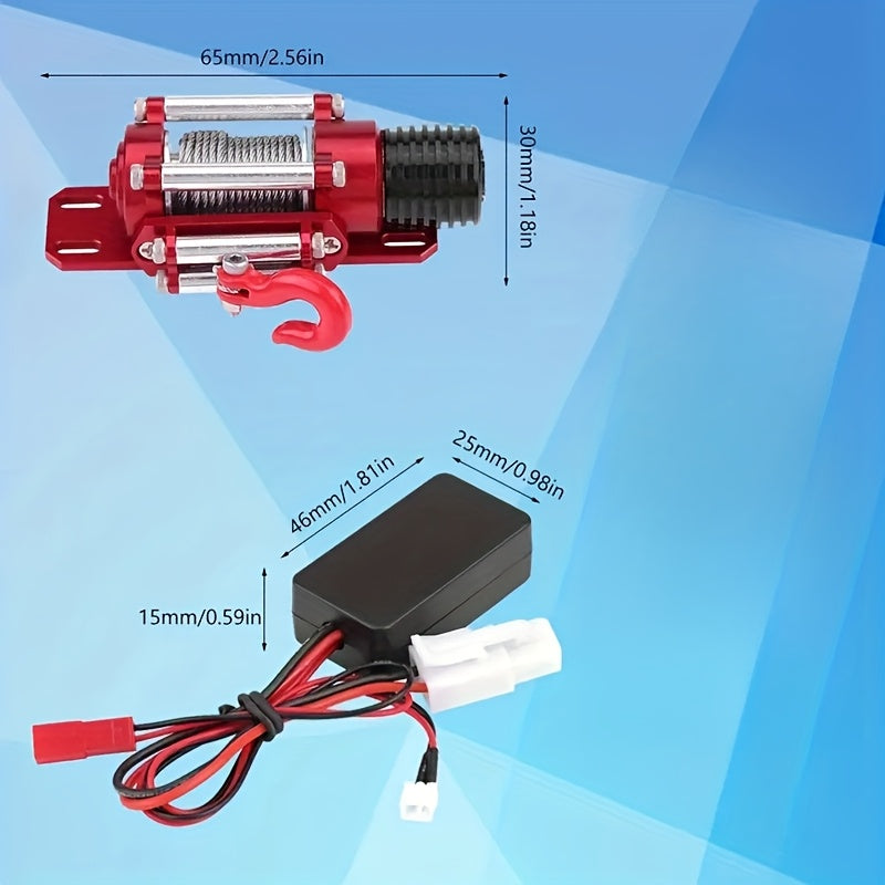 1/10 Car Winch for RC Cars, Wired Steel Winch for RC Cars, Compatible with 1/10 Scale Tracked Vehicles, Suitable for Traxxas/Hsp/Redcat/Tamiya/Axial/Scx10/D90/Hpi 1/10 for rc Crawler Car, Off-Road Recovery Accessory