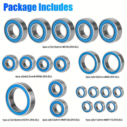 RC Ball Bearing Set 21pcs for Traxxas Slash 4x4 Stampede 4WD VXL 1/10 Scale – Alloy Steel Sealed Bearings Upgrade Kit Reduce Friction Boost Speed RC Crawler Replacement Parts Performance Gift