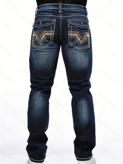 Men's Straight Leg Jeans - Classic Wash Embroidered Weekend