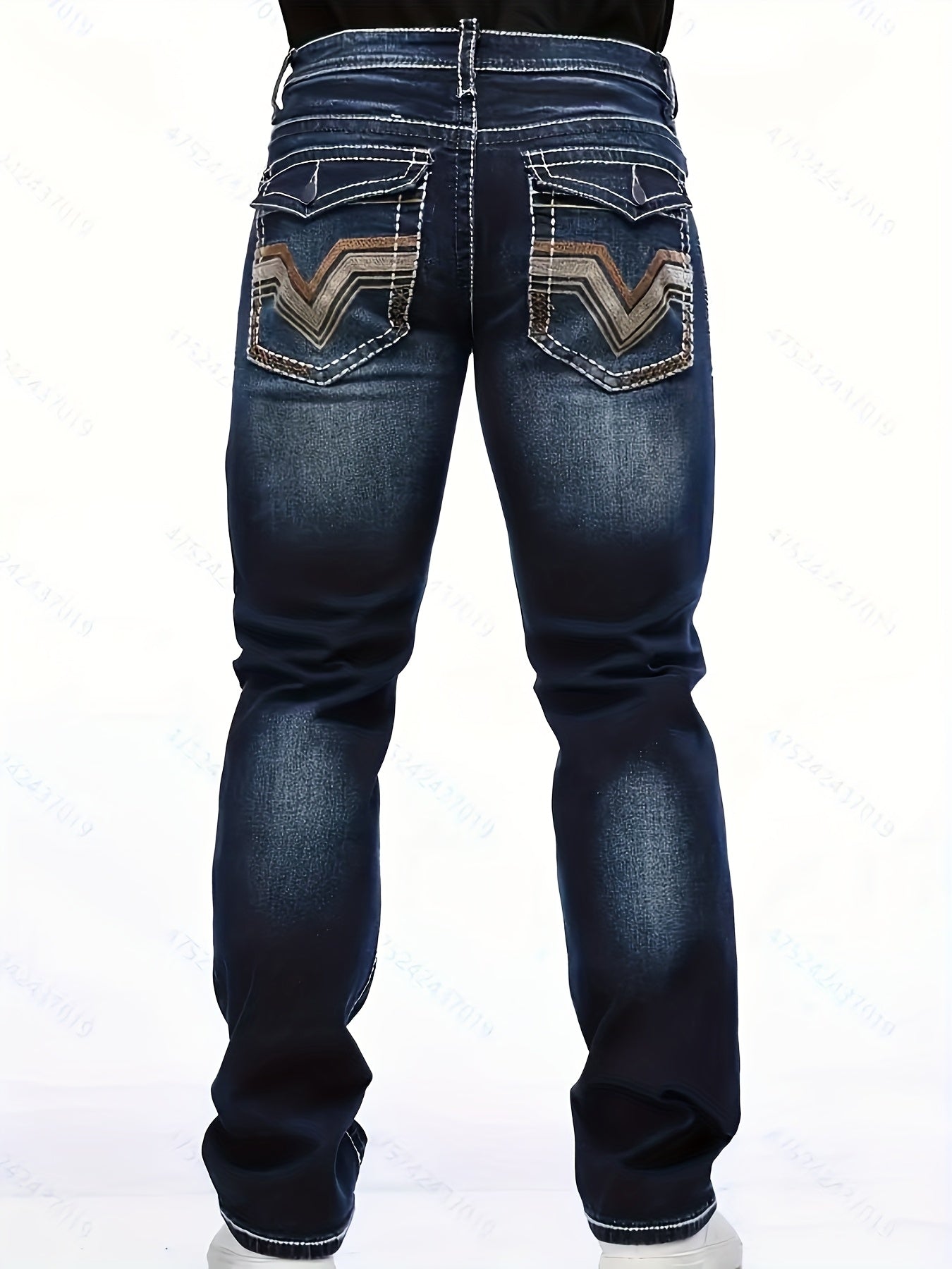Men's Straight Leg Jeans - Classic Wash Embroidered Weekend