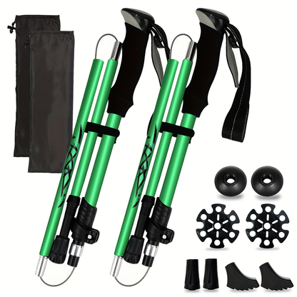 Aluminum Trekking Poles Set of 2 – Lightweight Quick-Lock Foldable Hiking Sticks with Ergonomic Non-Slip Grips, Rubber Tips & Carrying Case for Men & Women, Camping & Travel