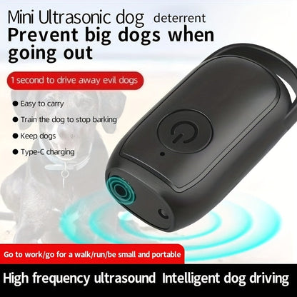 Handheld Mini Ultrasonic Dog Repeller with LED Light – Portable Battery-Powered Bark Stopper & Dog Deterrent | Safe for Walkers, Joggers & Cyclists | Stops Aggressive Dogs & Excessive Barking | Black