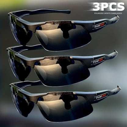 Men's Polarized Sunglasses 3 Pack – Half Frame Anti-Glare Driving Glasses, Wide Frame Lightweight UV400 Fashion Eyewear for Men, Set of 3 Pairs Value Bundle