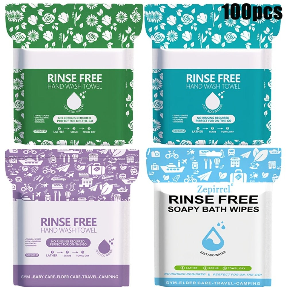 Disposable No-Rinse Foaming Bath Towels - Large 11.81" Body Wipes, Wet & Wipe Cleansing Cloths for Elderly Care, Camping, Post-Surgery, Fitness & Travel, Bulk 50/100/200 Pack, No Shower Needed