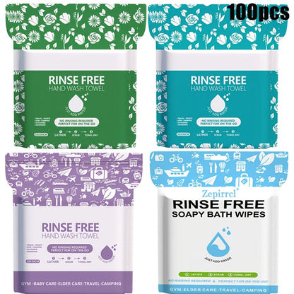 Disposable No-Rinse Foaming Bath Towels - Large 11.81" Body Wipes, Wet & Wipe Cleansing Cloths for Elderly Care, Camping, Post-Surgery, Fitness & Travel, Bulk 50/100/200 Pack, No Shower Needed
