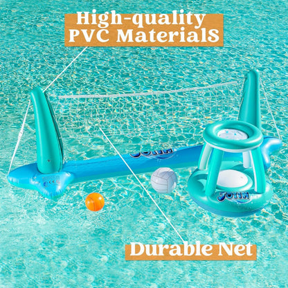Inflatable Pool Volleyball Set with Basketball Hoop – 2-in-1 Floating Net Court Game for Kids & Adults, Summer Pool Party Toy, Outdoor Swim Sport, Backyard Water Fun