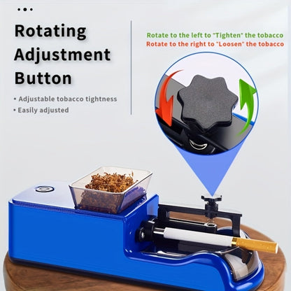 Electric Cigarette Rolling Machine USB Rechargeable Automatic Cigarette Roller 2-Second Rapid Roll High Power Motor Stainless Steel Durable Portable Tobacco Injector Black Blue