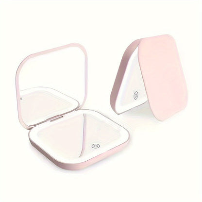 Cute Animal LED Makeup Mirror Foldable Double-Sided 3 Brightness Settings - USB Rechargeable Lighted Handheld Mirror Portable Travel Vanity Mirror for Girls Women Teen Gift