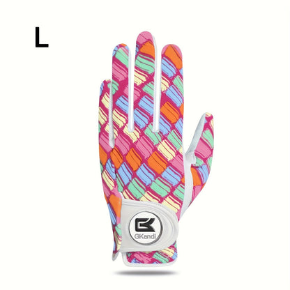 Women's Golf Gloves Left Hand with Ball Marker – All-Weather Grip Leather Golf Glove for Ladies Right-Handed Golfers, Colorful Design, Sizes S M L – Pink & Blue