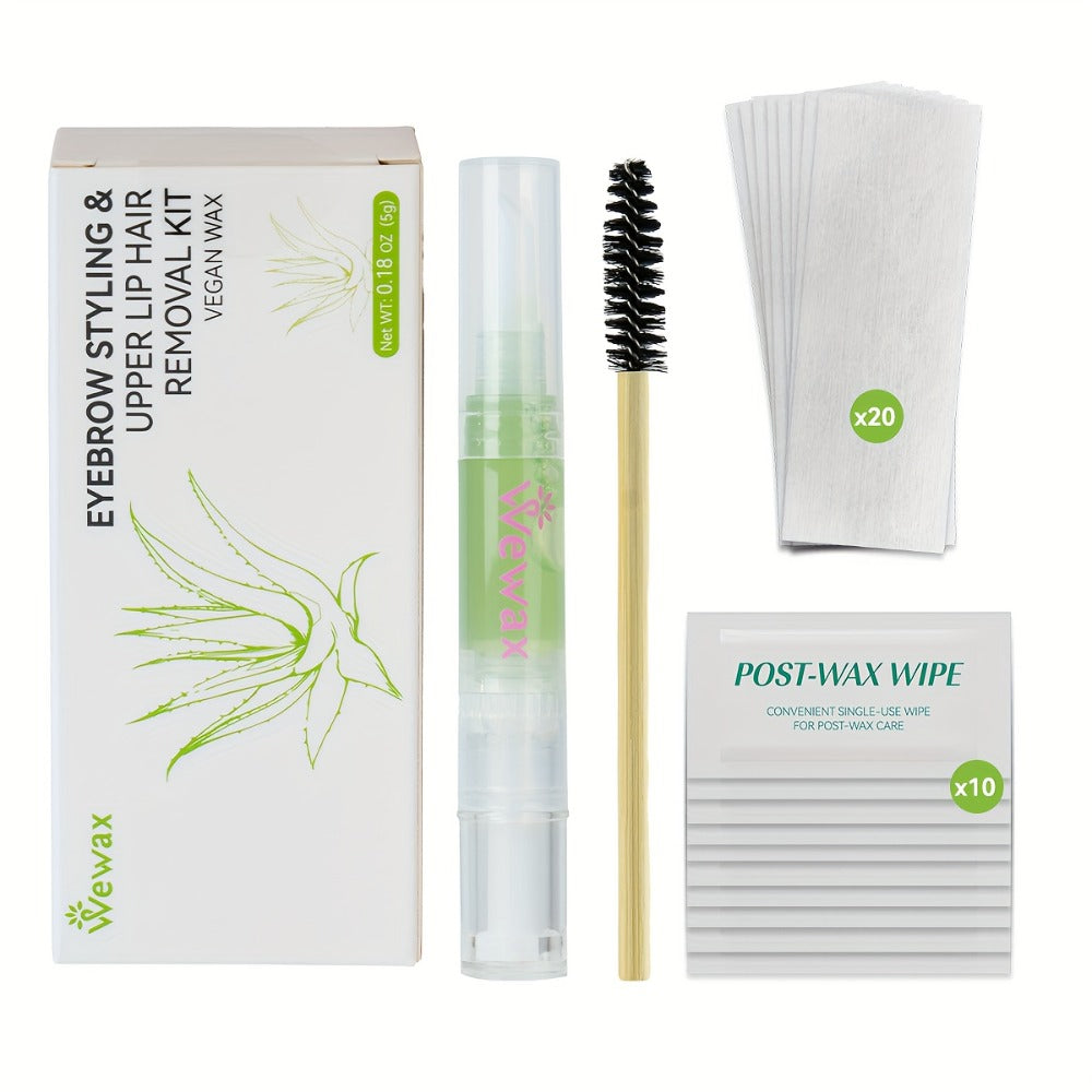 Facial Hair Removal Wax Kit 32pcs for Face Lips Eyebrows & Body – Aloe Vera Wax Strips Set for Women, Gentle on All Skin Types, Travel-Friendly Beauty Waxing Kit with Hair Softening Care