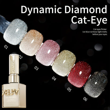 Cat Eye Magnetic Gel Nail Polish Set 6 Colors - Sparkling Stars Dynamic Rhinestone UV LED Soak Off Long Lasting Photo Frame Bottle Nail Art Kit for Women Home Salon
