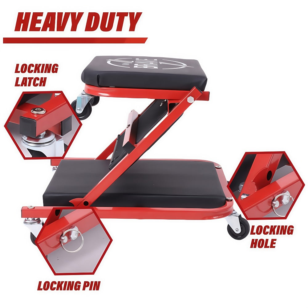 Mechanic Creeper Seat 3-in-1 Heavy Duty 36" – Folding Crawler with Adjustable Z-Seat, 6 Lockable Casters, 350–650 lb Capacity for Auto Repair