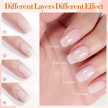 Jelly Gel Nail Polish Translucent 10ml – Glass Nail Look, 30-Day Soak-Off Semi-Permanent UV LED, Milky White Snow Glitter Pink Nude Shades, Buildable Salon Quality for Women