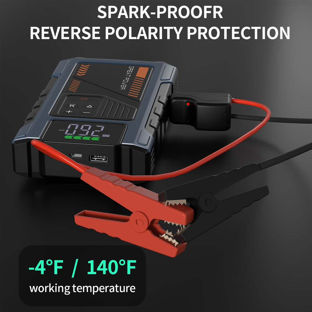 4000A Peak Car Jump Starter with Air Compressor, All-in-One Portable Battery Jump Starter & Tire Inflator, Suitable for 2.38 Gal Gas/ 1.98 Gal Diesel Engines, Car Battery Charger with LED Light & USB Power Bank Function, Car Jump Starter