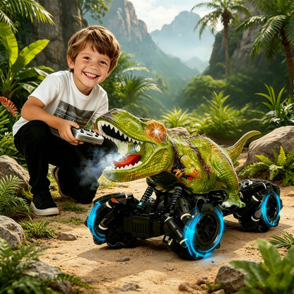 RC Monster Truck Dinosaur 2.4GHz 4WD Off-Road Remote Control Car with LED Lights Music Large Tires All-Terrain Stunt Vehicle Gift for Boys Girls Kids Ages 6+