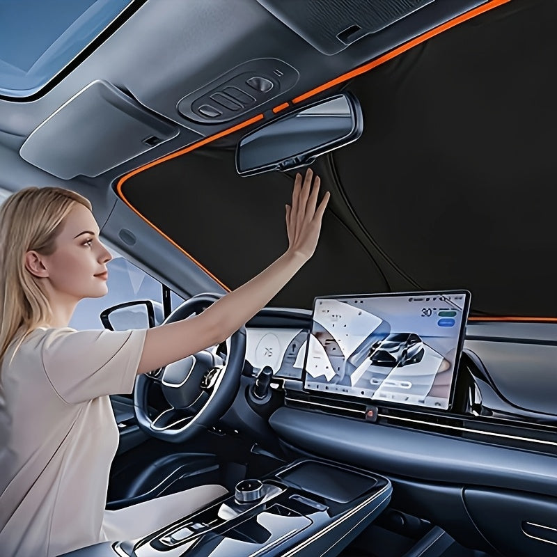2026 New Portable Insulated Sunshade, a One-Piece Car Sunshade, Is a Titanium Silvery Upgraded And Thickened Sunshade Designed Specifically for Car Front Windshields. It Effectively Blocks Sunlight, Is Easy to Install
