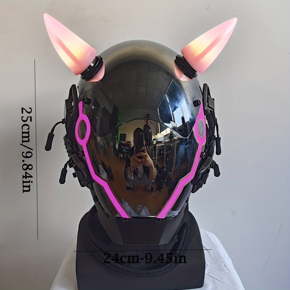 Electric Pink Punk Cosplay Mask with Helmet – Battery-Powered LED Full Face Mask for Halloween, Christmas, Easter, Rave Music Festival & Party, Unisex Adult Costume Prop, Cool Gift for Men & Women