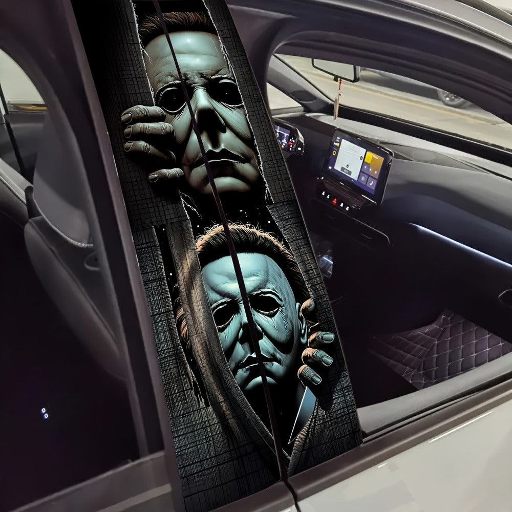 Horror Masked Figure Car Stickers 2PCS - Matte Vinyl Waterproof Scratch-Resistant Decals, Easy Apply No Residue, Halloween Car Window Bumper Sticker Set