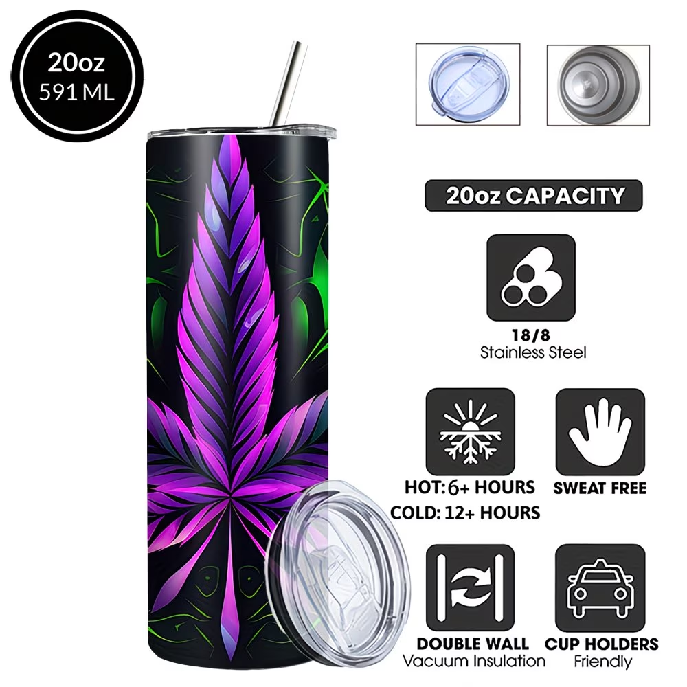 20oz Stainless Steel Insulated Tumbler with Lid & Straw - Double Wall Vacuum Insulated Travel Mug, BPA-Free, Vibrant Leaf Design, Keeps Drinks Hot & Cold, Portable for Camping, Hiking & Outdoor, Great Holiday Gift for Women, Men, Friends & Family