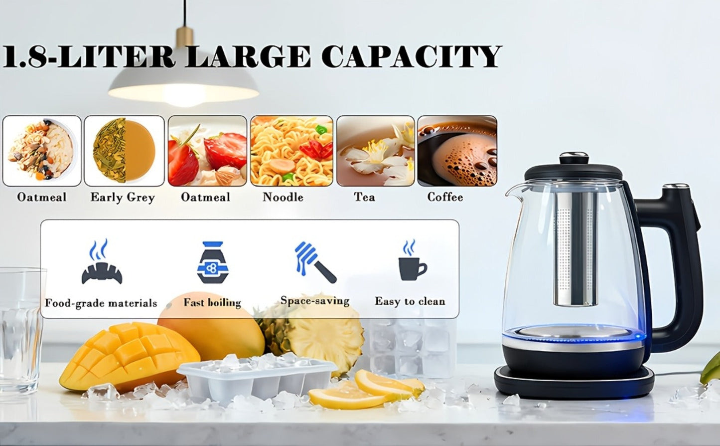 Electric Kettle 1.8L Stainless Steel – Fast Boil with Auto Shut-Off, Boil-Dry Protection, Removable Filter & 360° Swivel Base, BPA-Free Hot Water Kettle for Tea, Coffee & Baby Formula