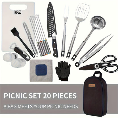 Camping Cookware Set Outdoor Kitchen Cooking Kit – Essential Camp Gear for Barbecue, Meal Prep & Outdoor Cooking at Campsites & Parks – 3 Colors: Green, Black, Cyan