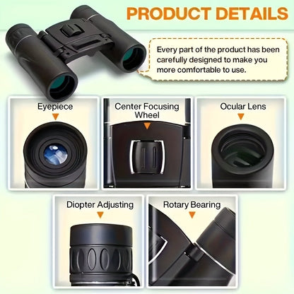 Compact Binoculars 10x25 Mini Pocket Size with Smartphone Adapter, Lightweight HD Binoculars for Bird Watching Hunting Concerts Hiking Travel, Small Portable Telescope for Adults and Kids