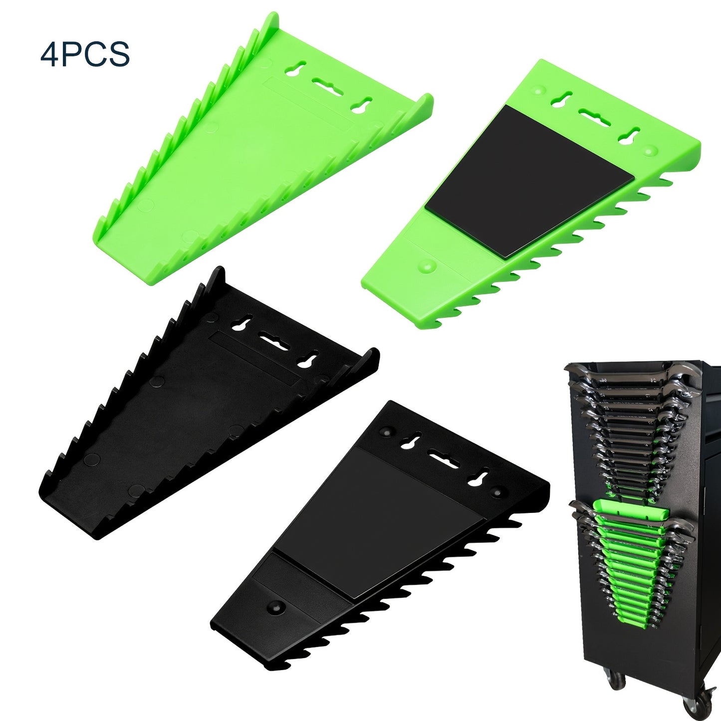 4-Pack Magnetic Wrench Organizer, Premium Quality Wrench Rack Tool Trays SAE 1/4" - 1-1/16" And Metric 6 Mm-24mm