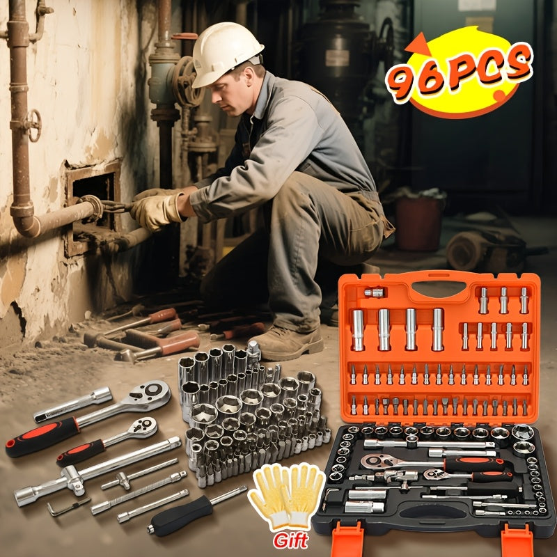 FAXHION 96/55/63/46pcs High-end Professional Tool Sets, Auto/ Bicycle Maintenance Machinery Sets, Racing-class Auto Parts Maintenance Ratchet Wrenches Or Other Auto Maintenance Parts Tool Sets.