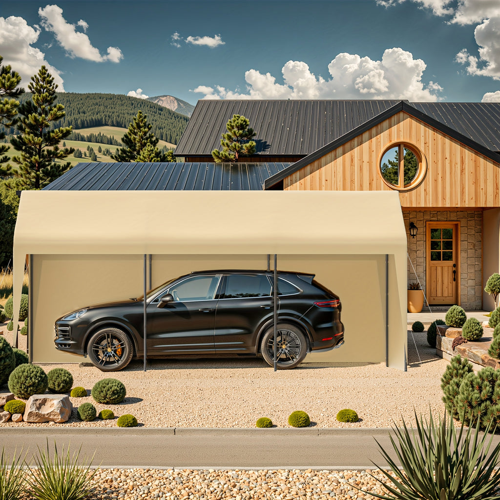 Carport Tent Car Ports Party Tent Heavy Duty Car Tent Car Shelter 10x20 Portable Garage Metal Storage Shelter Outdoor Event Tent Sun Shade with Removable Sidewalls & Doors, 230g Water-resistant PE Cover