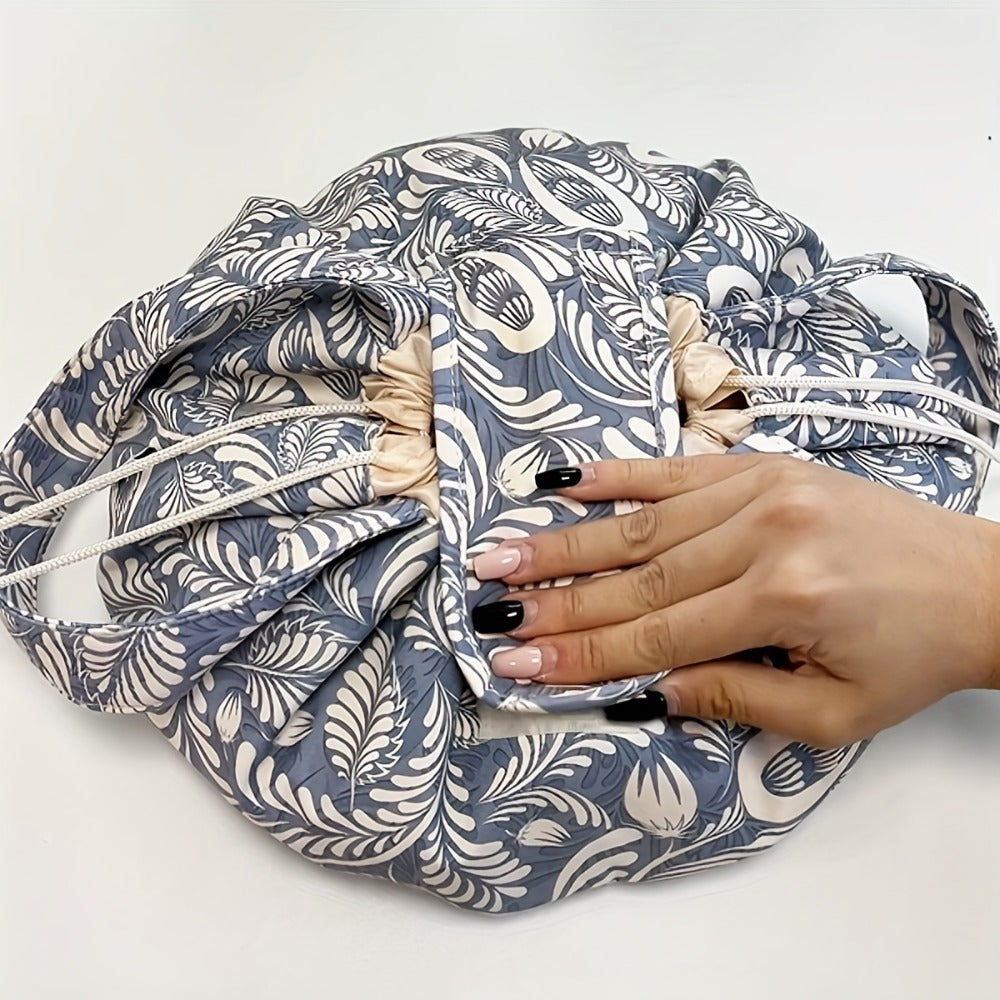 Drawstring Makeup Bag Wide Opening Flat Lay Oxford Fabric Machine Washable 12 Colors Travel Cosmetic Organizer Bag for Makeup Brushes Tools Accessories Toiletries Dorm Printed & Solid Colors