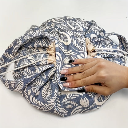 Drawstring Makeup Bag Wide Opening Flat Lay Oxford Fabric Machine Washable 12 Colors Travel Cosmetic Organizer Bag for Makeup Brushes Tools Accessories Toiletries Dorm Printed & Solid Colors
