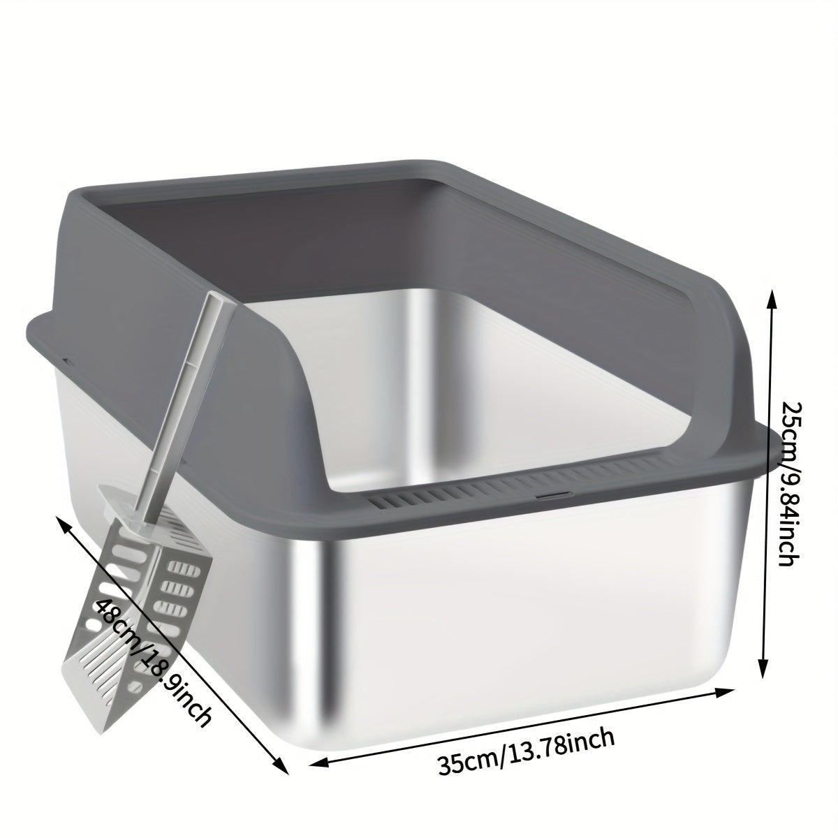 Stainless Steel Cat Litter Box with High Sides & Lid - Metal Litter Pan Anti-Leak Non-Stick Easy Clean Indoor Cat Toilet with Scoop, M & L Sizes