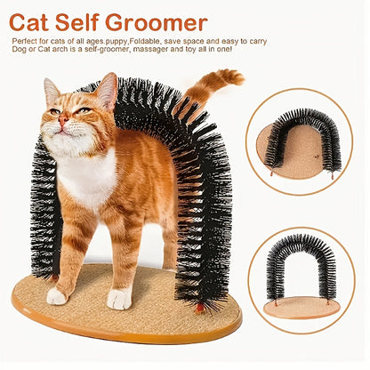Cat Arch Self-Grooming Toy with Massage Bristles – Interactive Scratch & Groom Station for Cats and Kittens, Stimulating Rubbing Arch, Stress Relief & Hair Removal