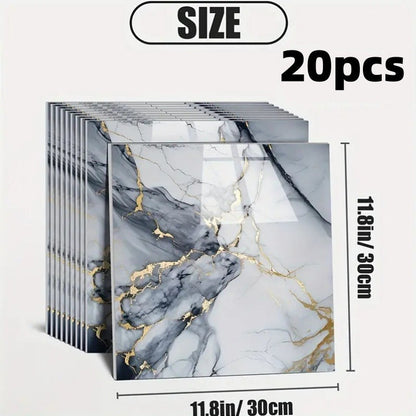 Self-Adhesive PVC Marble Tile Stickers 20pcs 30x30cm Waterproof Wall Panels for Bathroom Kitchen Living Room Backsplash Decor